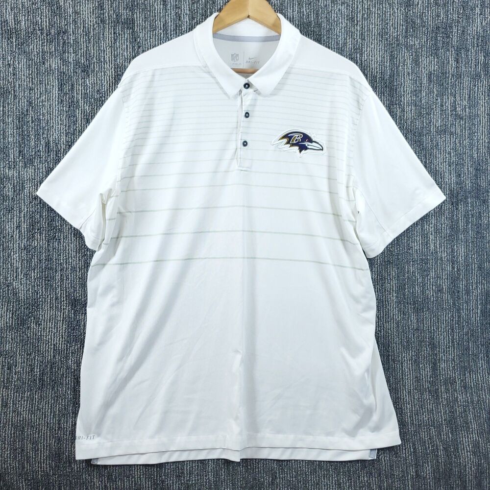 Nike Dri-Fit NFL On Field Baltimore Ravens Polo Shirt Men’s XL White Striped